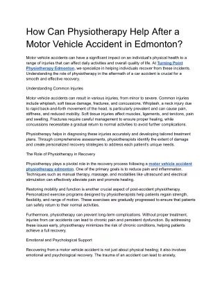 how can physiotherapy help after a motor vehicle