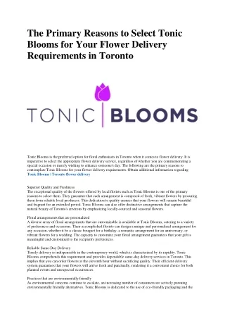 Tonic Blooms Toronto