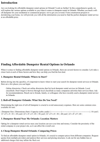 Finding Affordable Dumpster Rental Options in Orlando