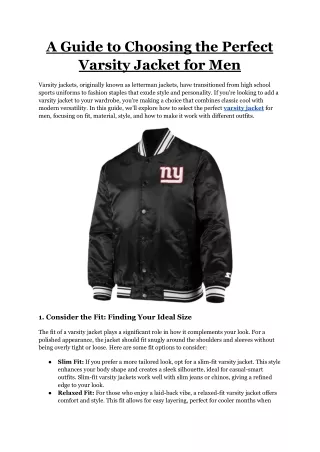 A Guide to Choosing the Perfect Varsity Jacket for Men