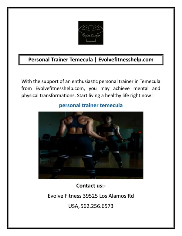 Personal Trainer Temecula | Evolvefitnesshelp.com