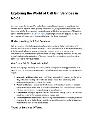 Exploring the World of Call Girl Services in Noida (1)