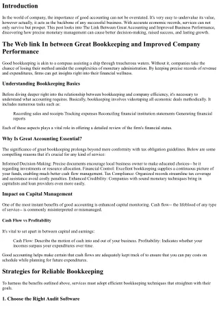 The Web Link Between Great Bookkeeping and Improved Business Performance