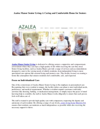 Azalea Manor Senior Living-A Caring and Comfortable Home for Seniors