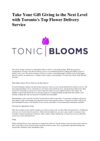 Tonic Blooms Toronto