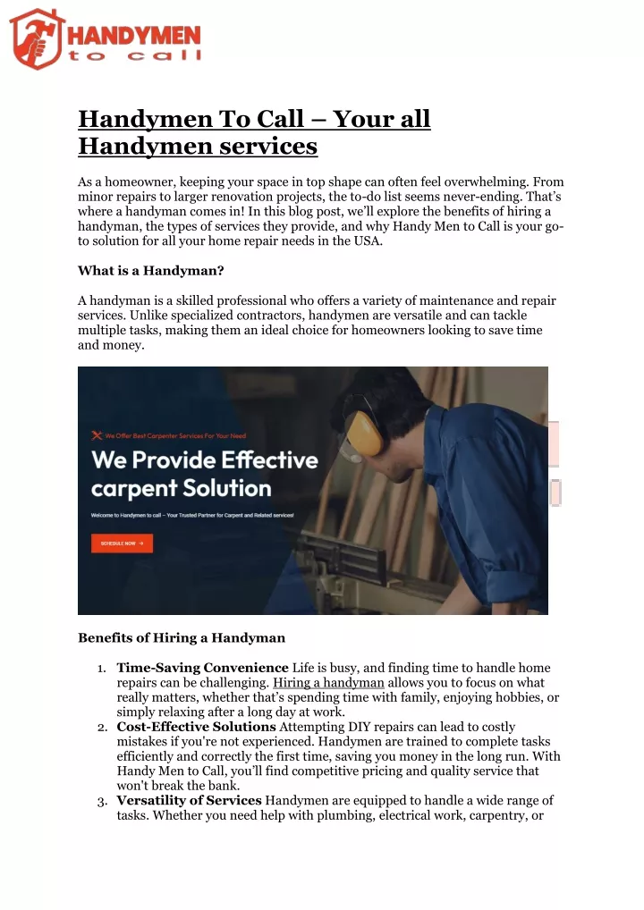 handymen to call your all handymen services