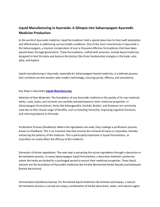 Liquid Manufacturing in Ayurveda