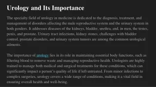 Urology and Its Importance