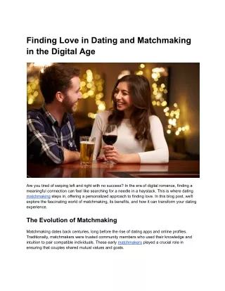 Finding Love in Dating and Matchmaking in the Digital Age