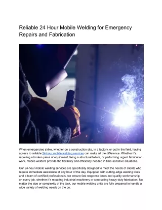 Reliable 24 Hour Mobile Welding for Emergency Repairs and Fabrication