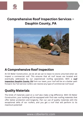 Comprehensive Roof Inspection Services – Dauphin County, PA