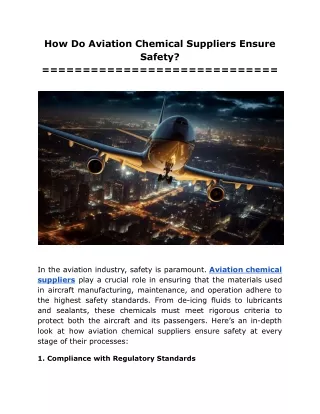 How Do Aviation Chemical Suppliers Ensure Safety