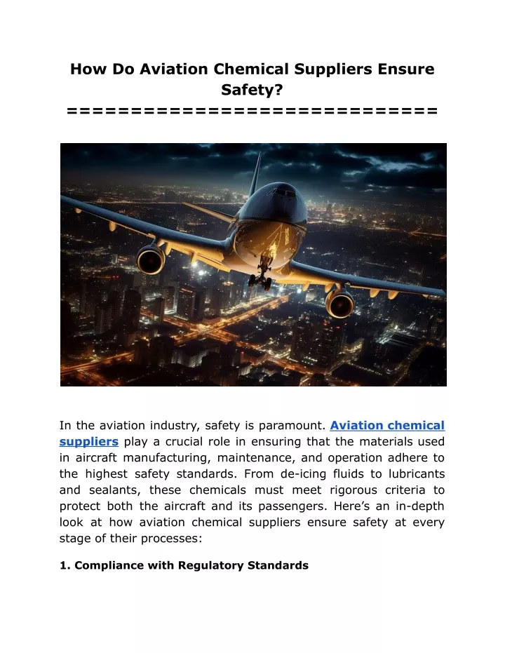 how do aviation chemical suppliers ensure safety