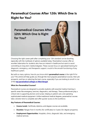 Paramedical Courses After 12th Which One Is Right for You