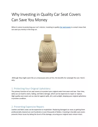 Why Investing in Quality Car Seat Covers Can Save You Money