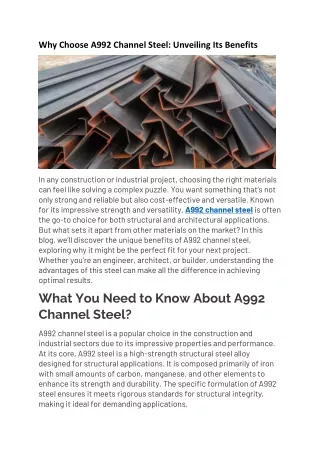 why choose a992 channel steel unveiling