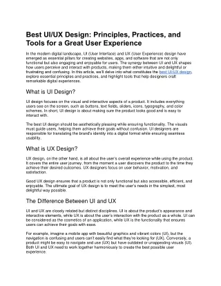 Best UI/UX Design: Principles, Practices, and Tools for a Great User Experience