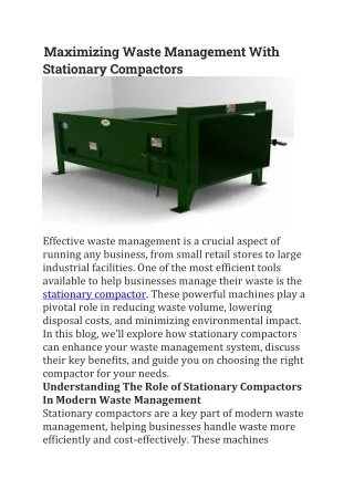 Maximizing Waste Management With Stationary Compactors