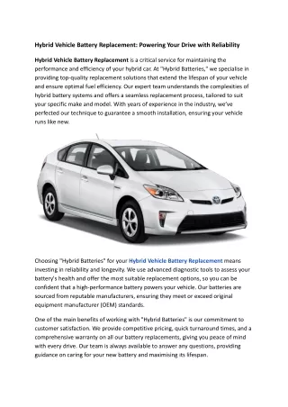 hybrid vehicle battery replacement powering your