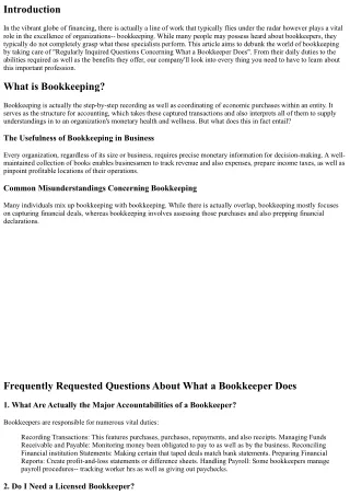Frequently Requested Questions Concerning What a Bookkeeper Does