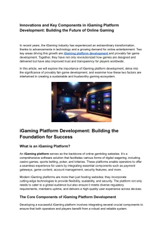 innovations and key components in igaming