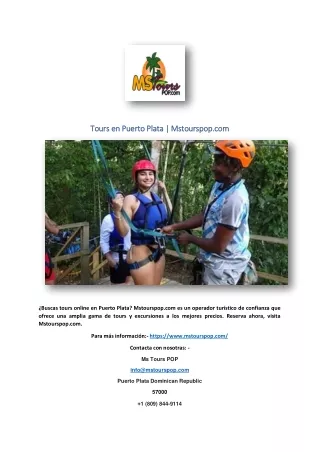 Tours en Puerto Plata | Mstourspop.com