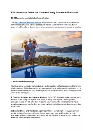 EBC Mussoorie Offers the Greatest Family Resorts in Mussoorie