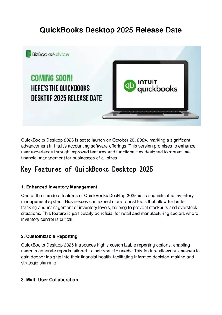 quickbooks desktop 2025 release date