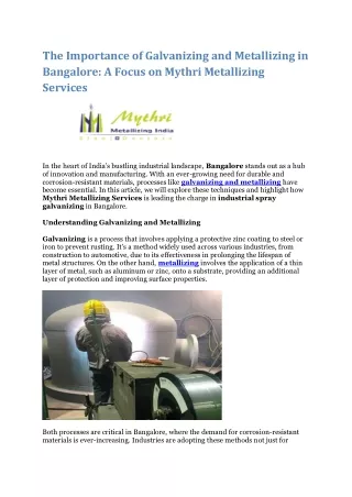 the importance of galvanizing and metallizing