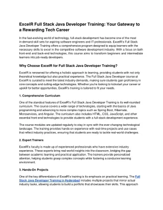 excelr full stack java developer training your