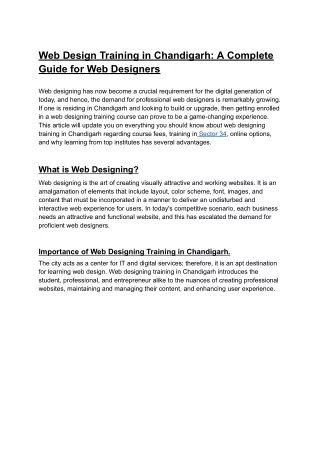 web design training in chandigarh a complete