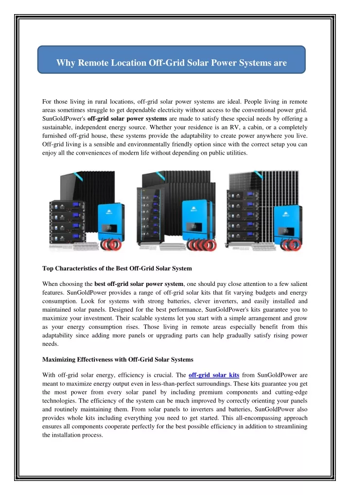 why remote location off grid solar power systems