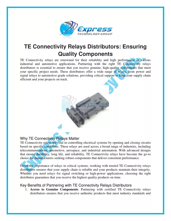 te connectivity relays distributors ensuring