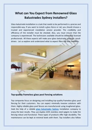 What can You Expect from Renowned Glass Balustrades Sydney installers?