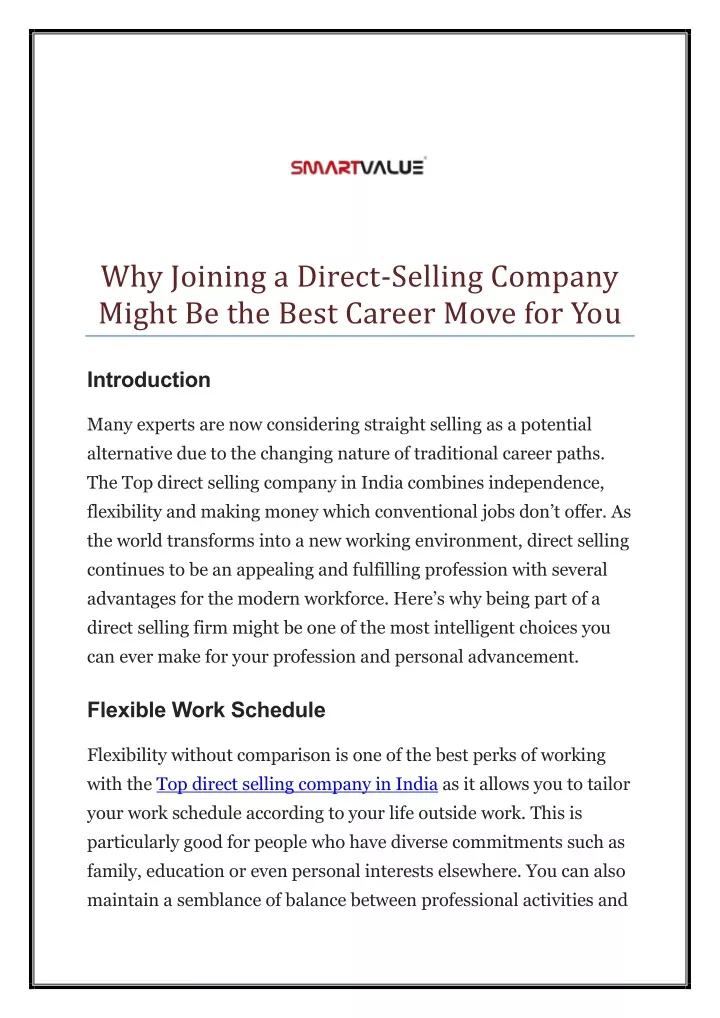 why joining a direct selling company might