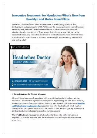 Innovative Treatments for Headaches - What's New from Brooklyn and Staten Island Clinics