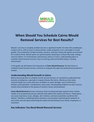 When Should You Schedule Cairns Mould Removal Services for Best Results?