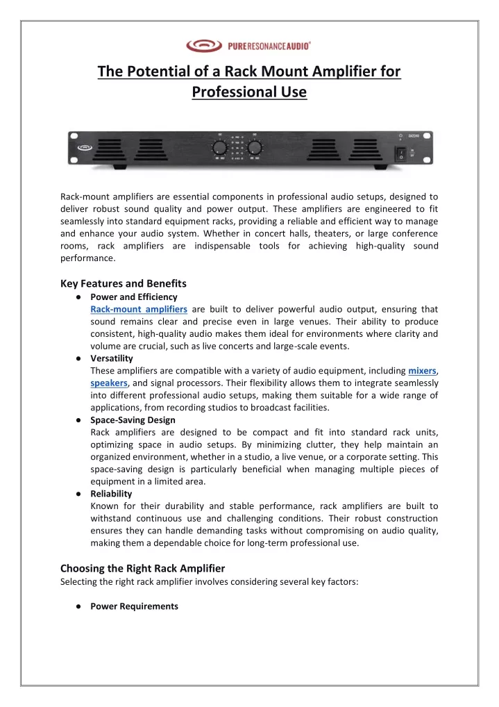 the potential of a rack mount amplifier