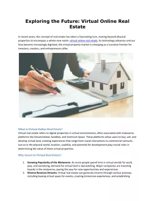 Exploring the Future: Virtual Online Real Estate