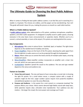 Pure Resonance Audio - The Ultimate Guide to Choosing the Best Public Address System