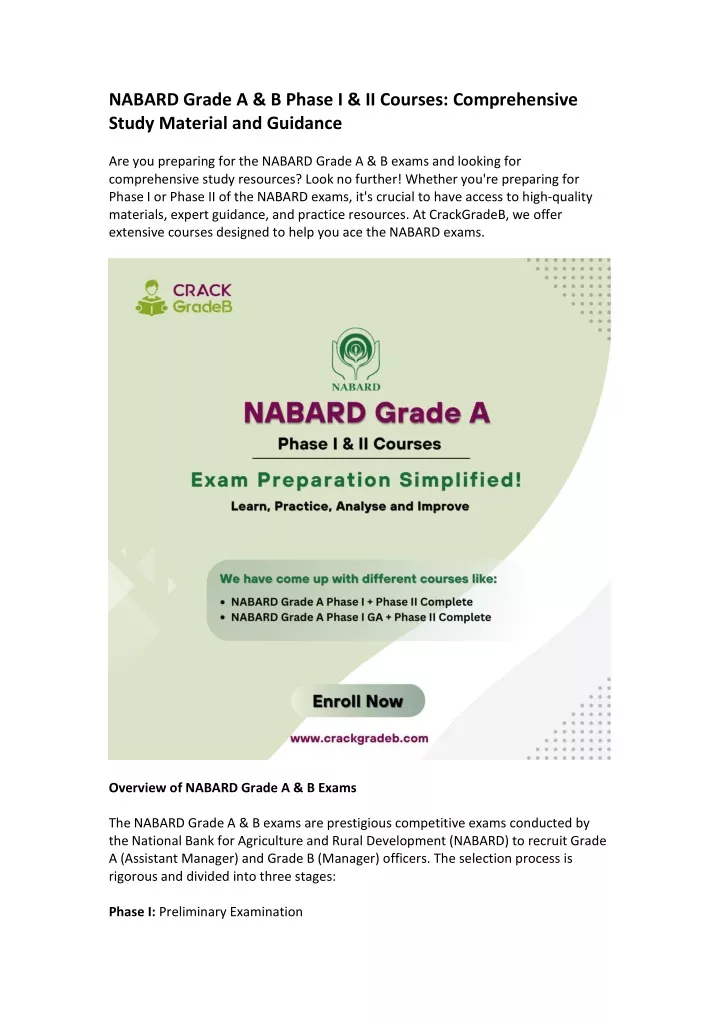 nabard grade a b phase i ii courses comprehensive