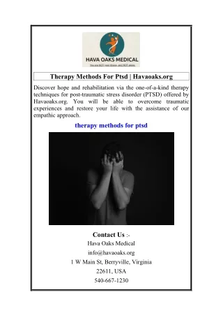 Therapy Methods For Ptsd  Havaoaks.org
