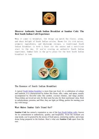 Top South Indian Café for an Authentic Breakfast Experience