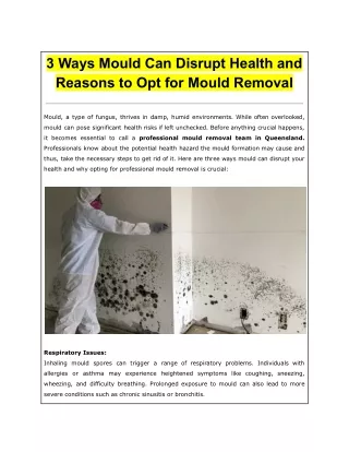 3 Ways Mould Can Disrupt Health and Reasons to Opt for Mould Removal