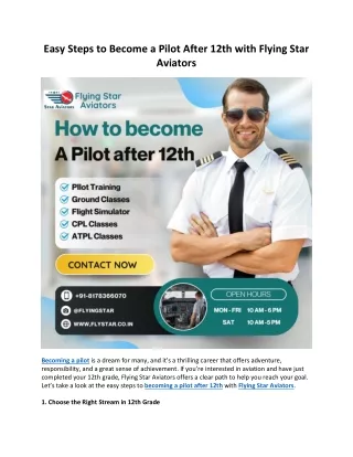 Easy Steps to Become a Pilot After 12th with Flying Star Aviators