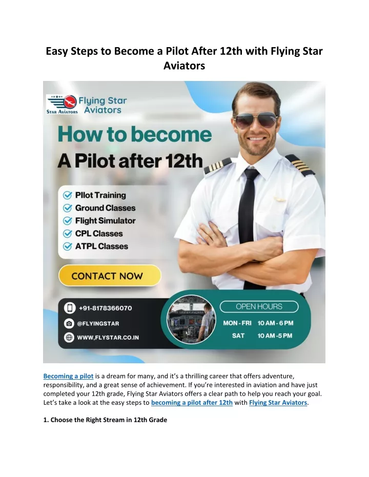 easy steps to become a pilot after 12th with