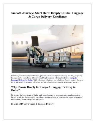 Droply’s Hassle-Free Cargo & Luggage Delivery Across Dubai