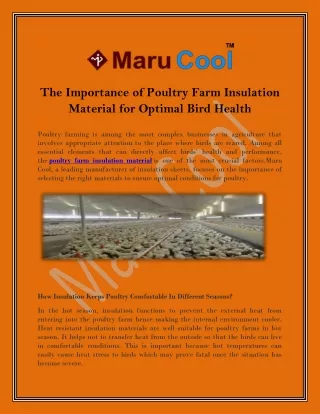 The Importance of Poultry Farm Insulation Material for Optimal Bird Health