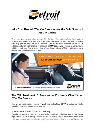 Why Chauffeured DTW Car Services Are the Gold Standard for VIP Clients