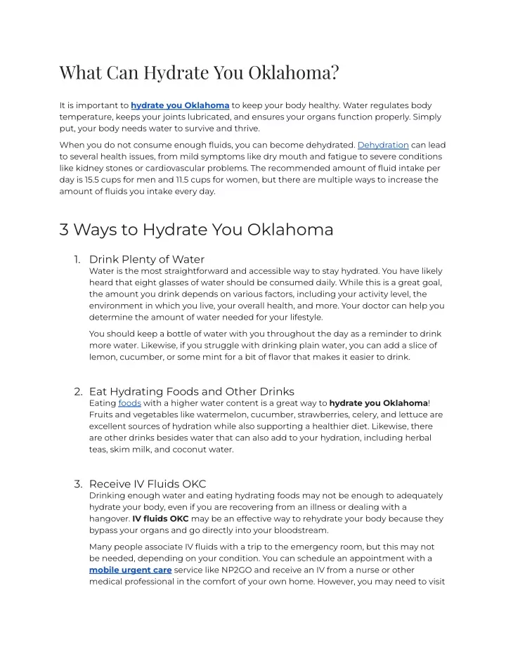 what can hydrate you oklahoma